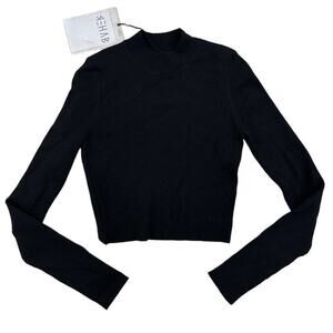Rehab - Asymmetrical Back Long Sleeve High Neck Ribbed Sweater Top in Black